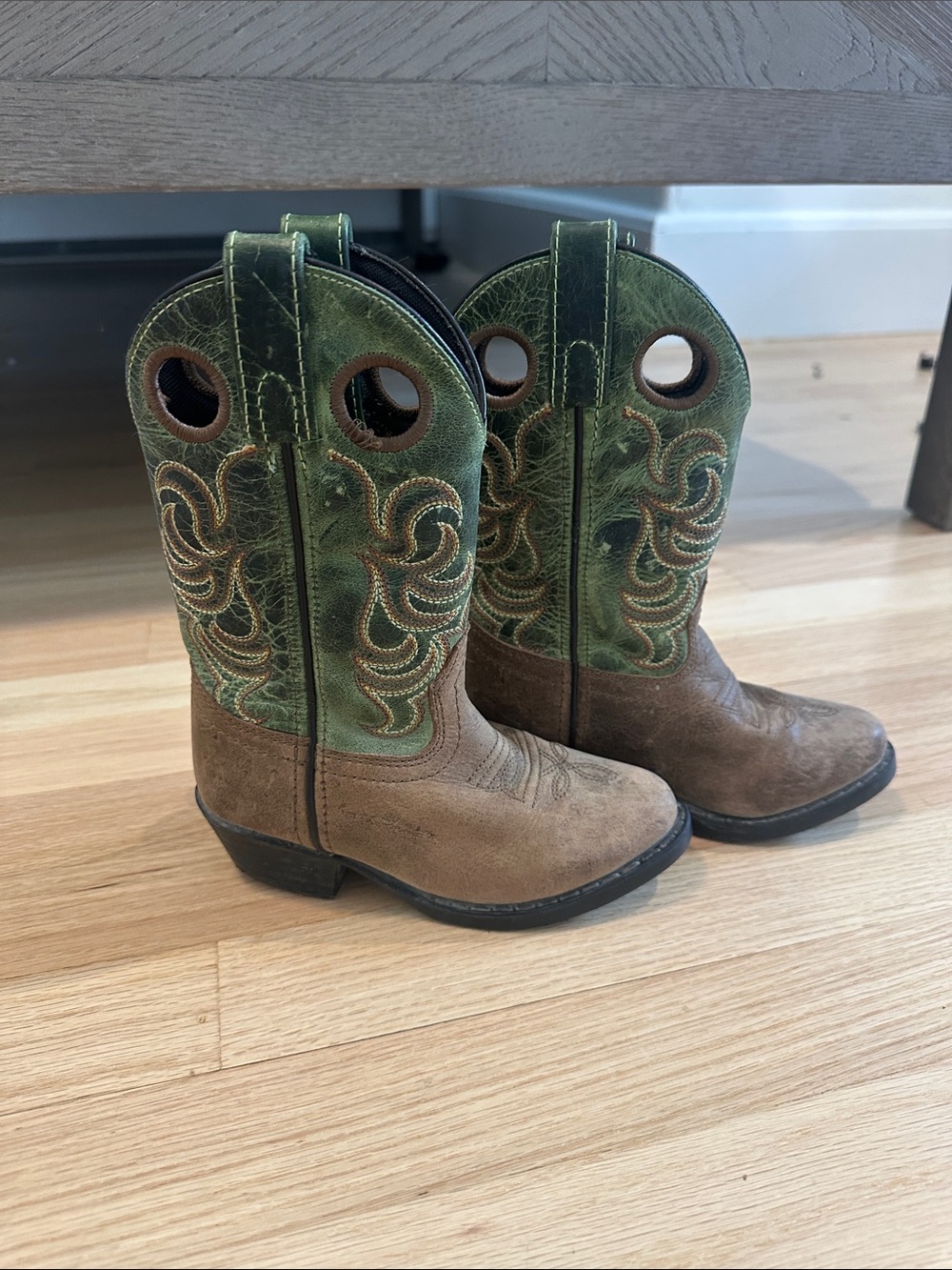 Kids Green & Brown Western Pull-On Boots